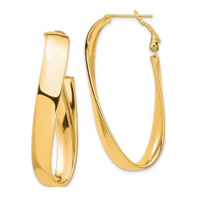 14K Yellow Gold Twisted Oval Omega Back Hoop Earrings