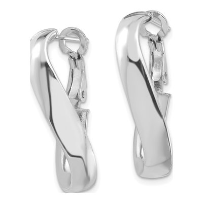 14K White Gold Twisted Oval Hoop Earrings – view 3