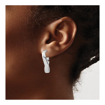 14K White Gold Twisted Oval Hoop Earrings – view 4