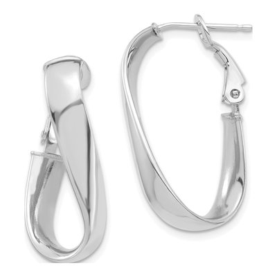 14K White Gold Twisted Oval Hoop Earrings