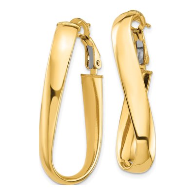 14K Yellow Gold Twisted Oval Omega Back Hoop Earrings – view 2