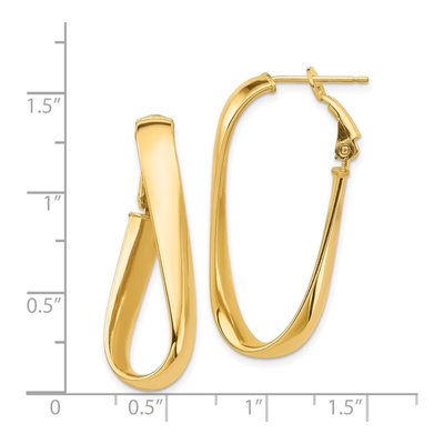 14K Yellow Gold Twisted Oval Omega Back Hoop Earrings – view 4