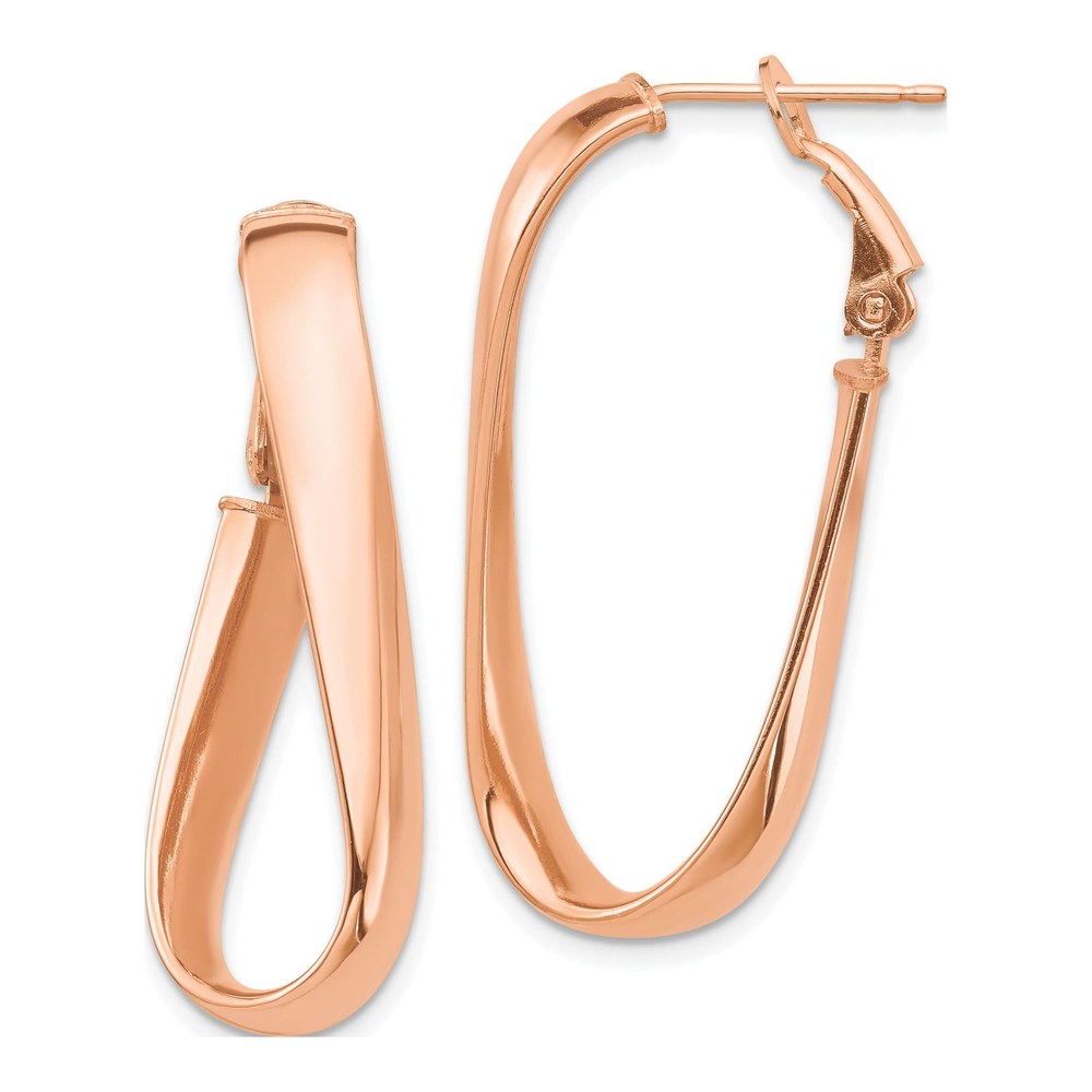14K Rose Gold Omega Back Hoop Earrings