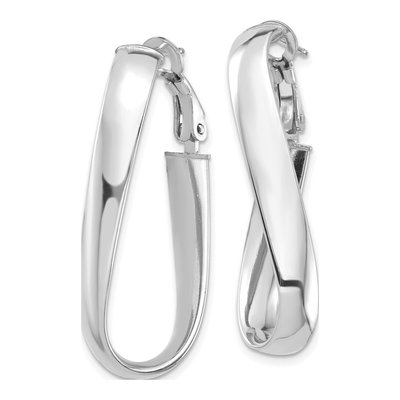 14K White Gold Twisted Oval Omega Hoop Earrings – view 3
