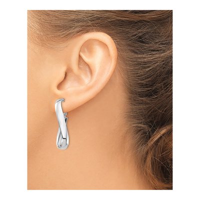 14K White Gold Twisted Oval Omega Hoop Earrings – view 4