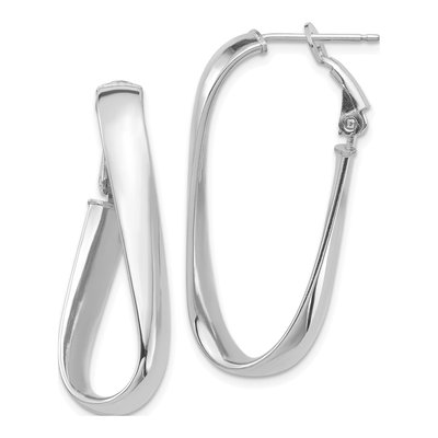 14K White Gold Twisted Oval Omega Hoop Earrings