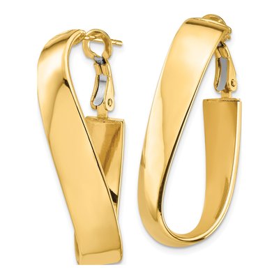 14K Yellow Gold Twisted Wavy Hoop Earrings – view 3