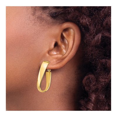 14K Yellow Gold Twisted Wavy Hoop Earrings – view 4