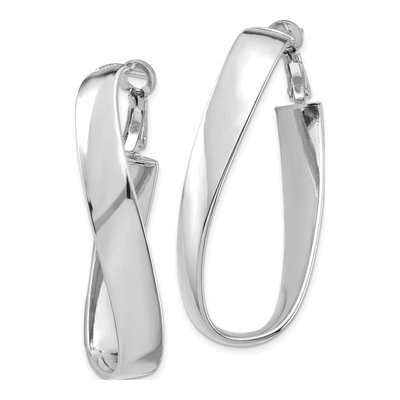 14K White Gold Twisted Oval Hoop Earrings – view 3