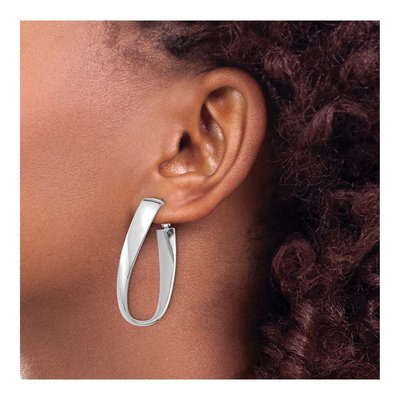 14K White Gold Twisted Oval Hoop Earrings – view 4