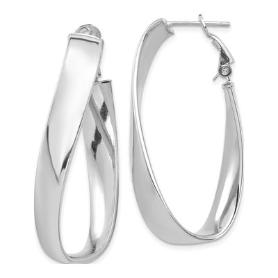 14K White Gold Twisted Oval Hoop Earrings