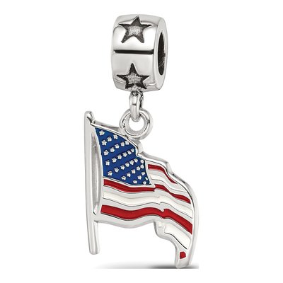 Sterling Silver Enameled Flag Star Dangle Bead