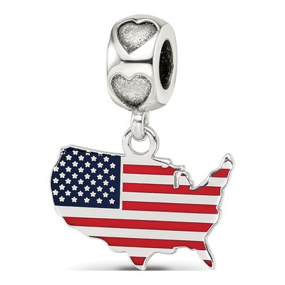 Sterling Silver US Flag Heart Bead