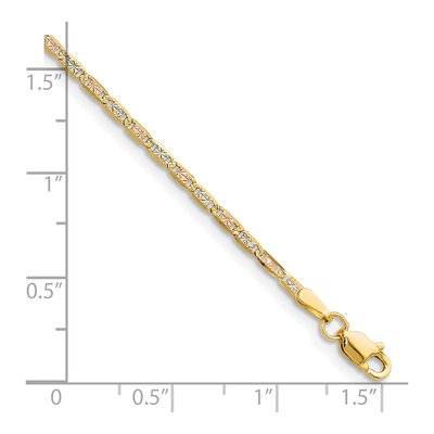 14K Tri-Color Gold 2mm Valentino Chain Bracelet – view 2