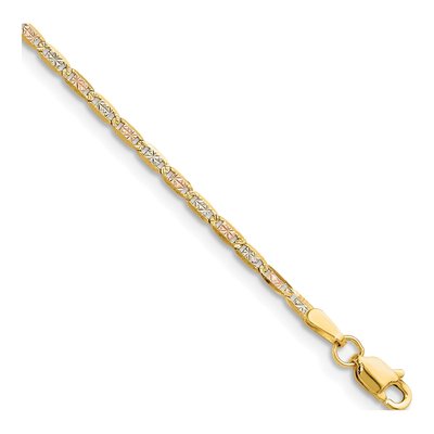 14K Tri-Color Gold 2mm Valentino Chain Bracelet