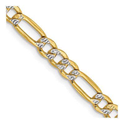 14K Yellow Gold 3.9mm Semi-Solid Pave Figaro Chain