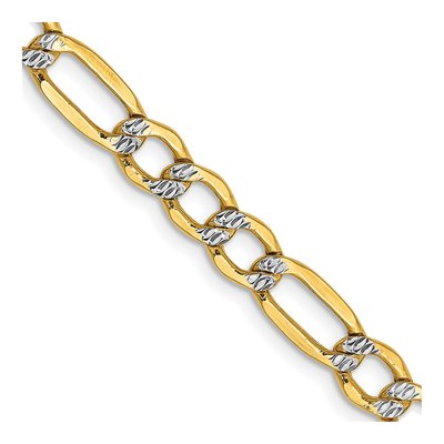 14K Yellow Gold 5.25mm Semi-Solid Pave Figaro Chain