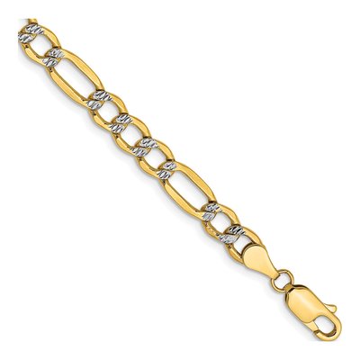 14K Yellow Gold 5.25mm Semi-Solid 8-inch Figaro Chain Bracelet