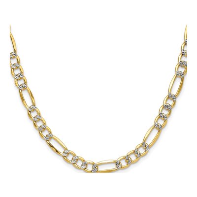 14K Yellow Gold 6.5mm Semi-Solid Pave Figaro Chain – view 2