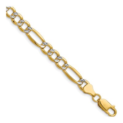 14K Yellow Gold 6.5mm Semi-Solid Pave Figaro Chain Bracelet