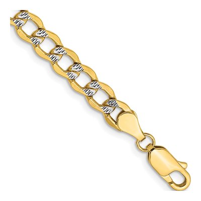 14K Yellow Gold 5.2mm Semi-Solid Pave Curb Chain Bracelet