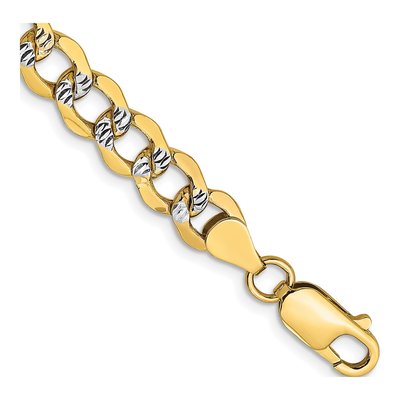 14K Yellow Gold 6.75mm Semi-Solid Pave Curb Chain Bracelet