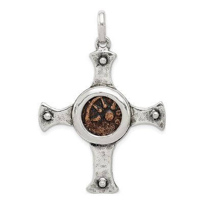 Sterling Silver Widow's Mite Coin Cross Pendant