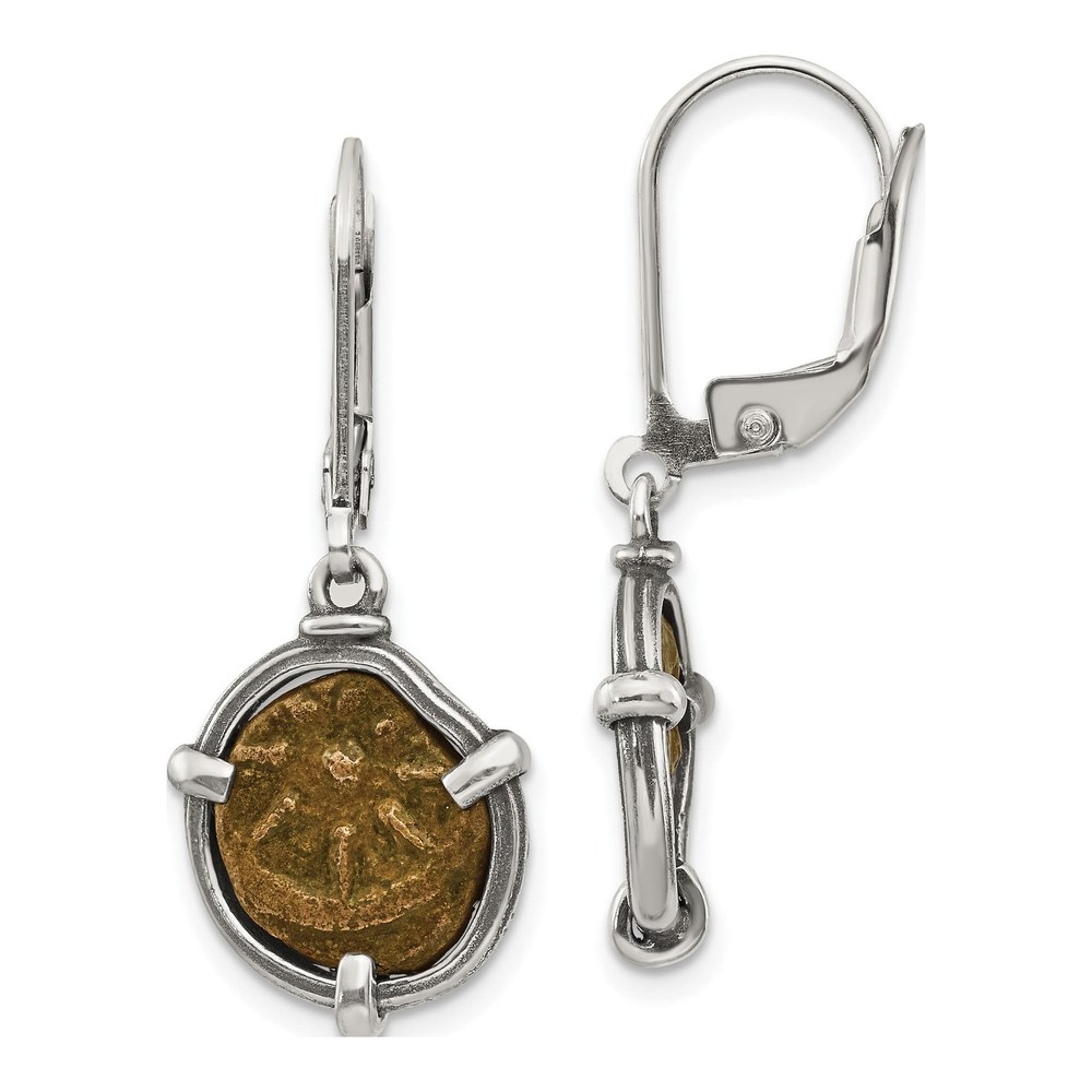 Sterling Silver Widow's Mite Coin Leverback Earrings
