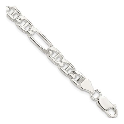 Sterling Silver 6.5mm Figaro Anchor Chain Bracelet