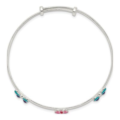 Sterling Silver Enamel Flower Bangle Bracelet – view 3