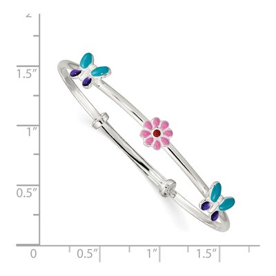 Sterling Silver Enamel Flower Bangle Bracelet – view 4