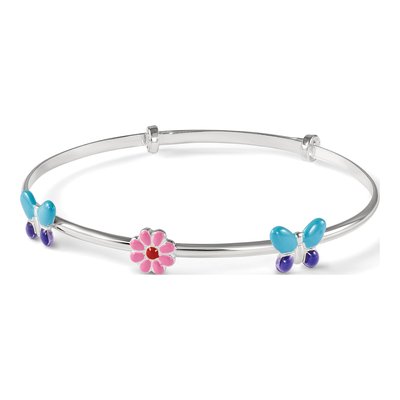 Sterling Silver Enamel Flower Bangle Bracelet – view 6