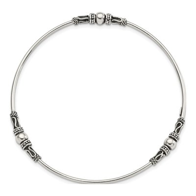 Sterling Silver Antiqued Beaded Slip-On Bangle Bracelet – view 3