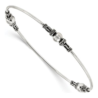 Sterling Silver Antiqued Beaded Slip-On Bangle Bracelet