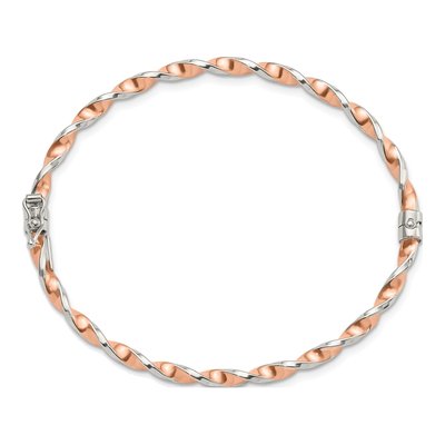 Sterling Silver Rose-Tone Twisted Hinged Bangle – view 3