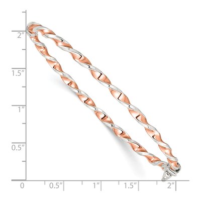 Sterling Silver Rose-Tone Twisted Hinged Bangle – view 4