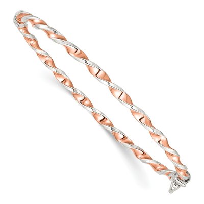 Rose Gold-Plated Sterling Silver Twisted Hinged Bangle Bracelet