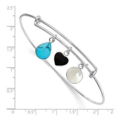 Sterling Silver Onyx & Mother of Pearl MOP Expandable Bangle Bracelet – view 4