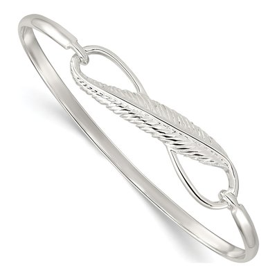 Sterling Silver Infinity Feather Bangle Bracelet
