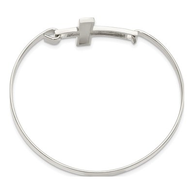 Sterling Silver Sideways Cross Bangle Bracelet – view 3