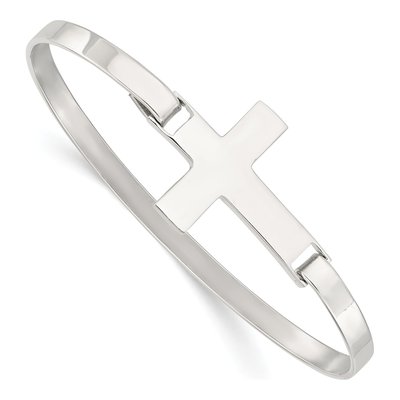 Sterling Silver Sideways Cross Bangle Bracelet