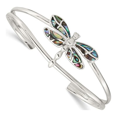 Sterling Silver Abalone Dragonfly Cuff Bracelet