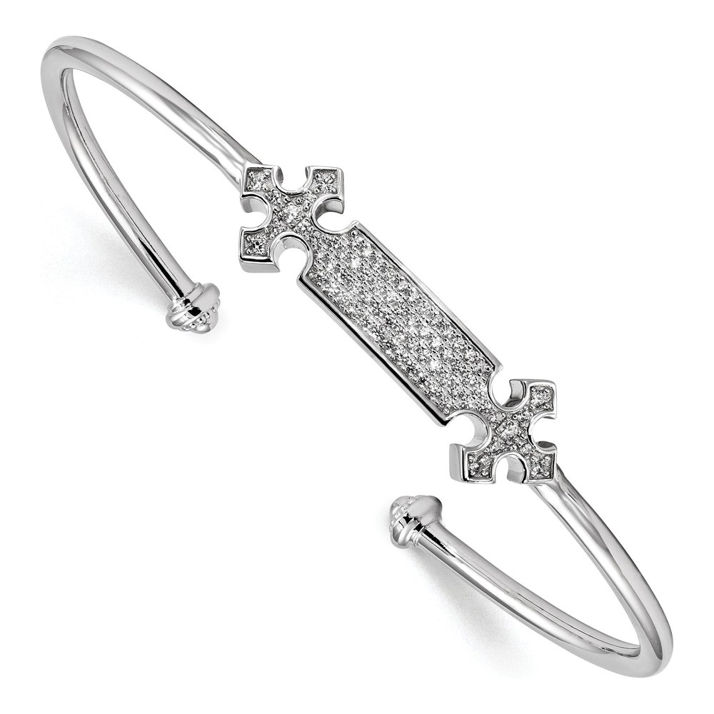 Sterling Silver CZ Cross Cuff Bracelet