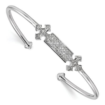 Sterling Silver CZ Cross Cuff Bracelet