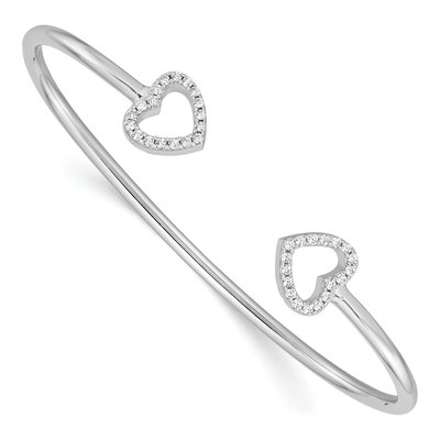 Sterling Silver CZ Heart Cuff Bracelet