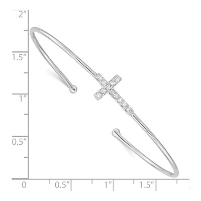Sterling Silver CZ Cross Cuff Bracelet – view 4