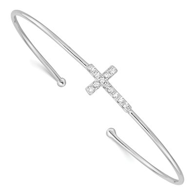 Sterling Silver CZ Cross Cuff Bracelet