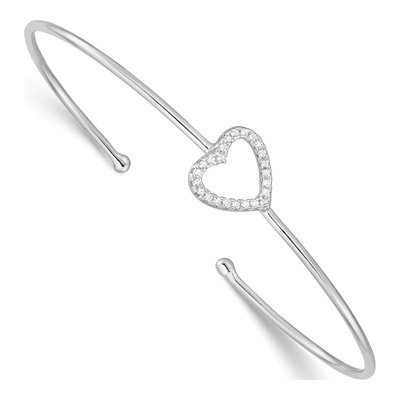 Sterling Silver CZ Heart Cuff Bracelet