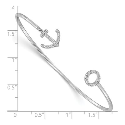 Sterling Silver CZ Anchor Cuff Bracelet – view 4