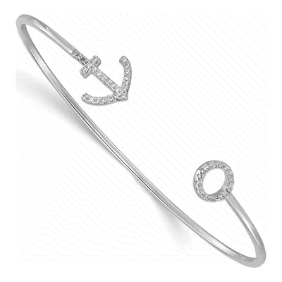 Sterling Silver CZ Anchor Cuff Bracelet